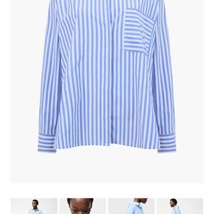 French Connection Blue Striped Long Sleeve Popover Shirt